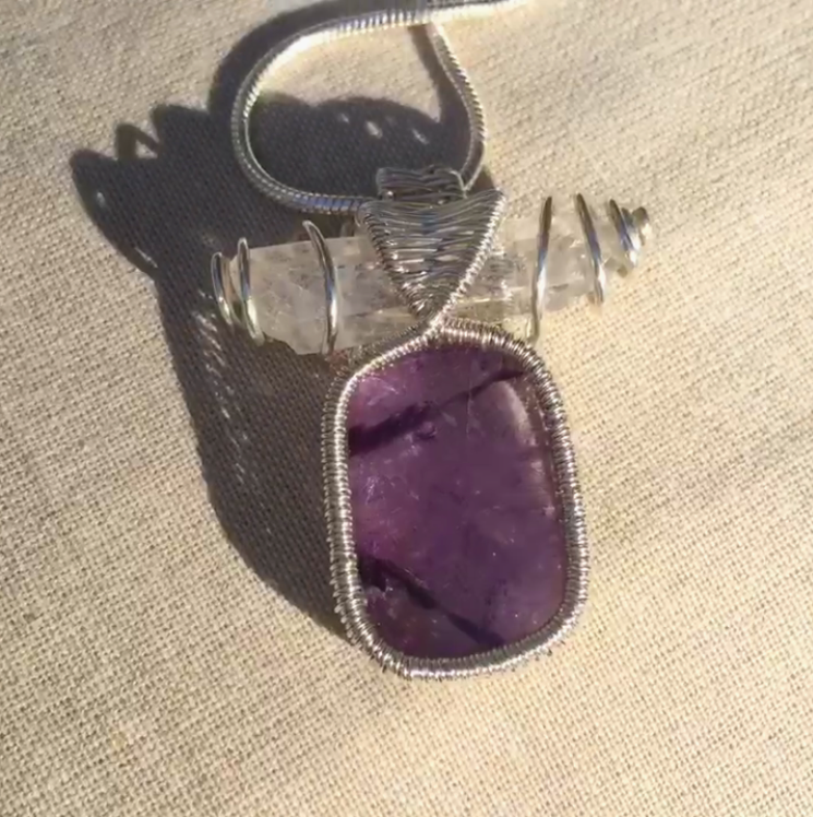 Amethyst and Clear Quartz Sterling Pendant